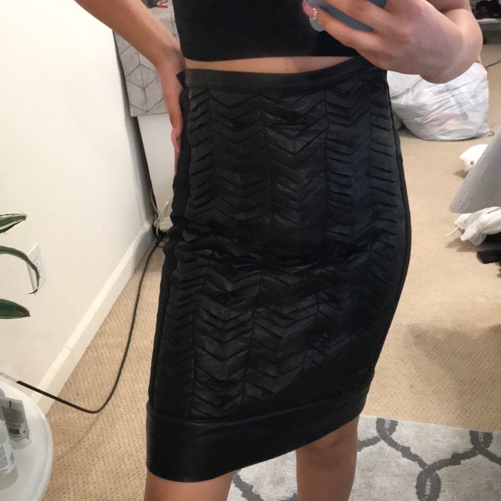 Leather ruffled midi skirt